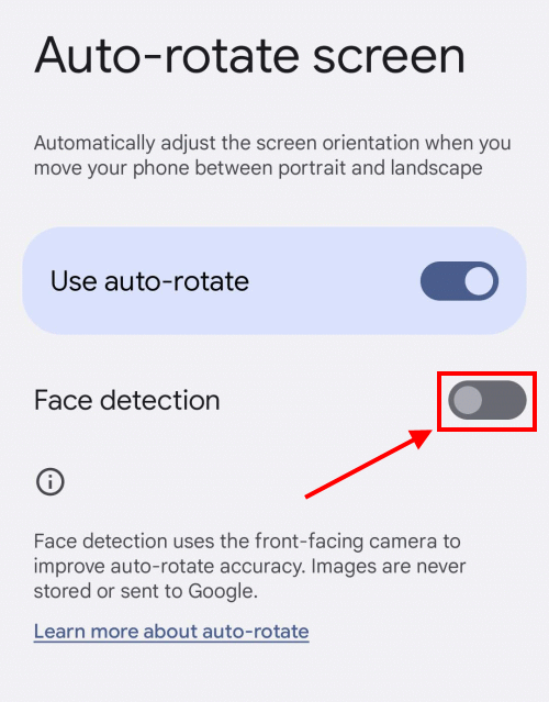 Tap the toggle switch for Enable face detection